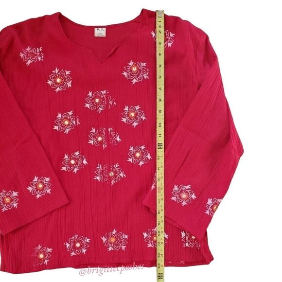 P . T . Red 100% Cotton ¾ Sleeves Top - Picture 6 of 12